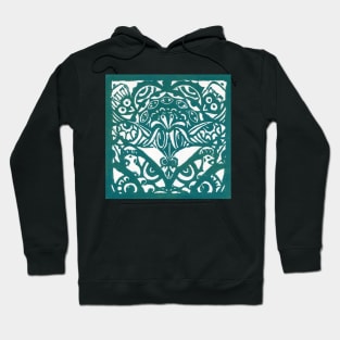 Watchers and Eyes Tangle Lino Cut Green Monoprint Hoodie